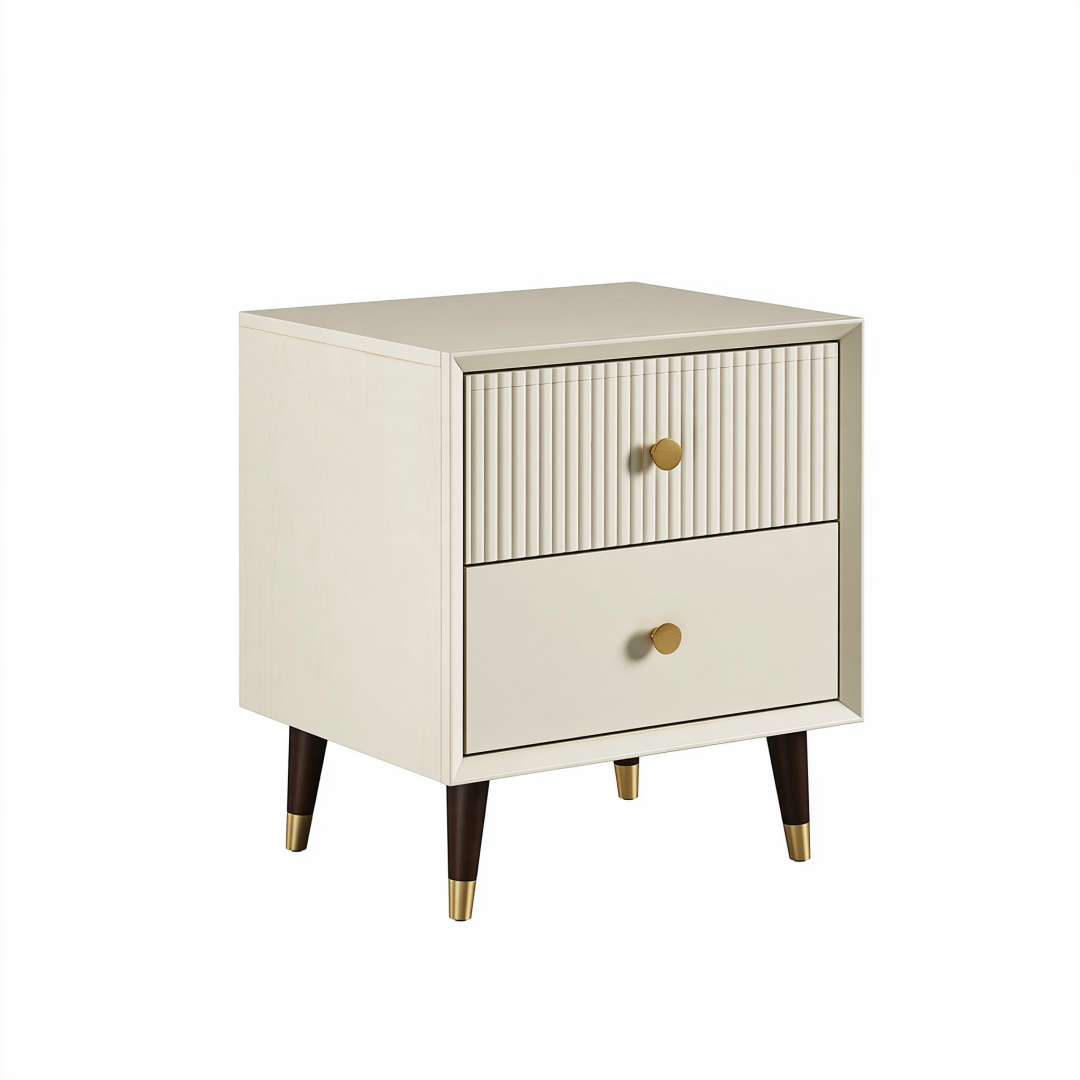 Table de chevet 45 x 40 x 55 cm en bois beige avec 2 tiroirs style moderne