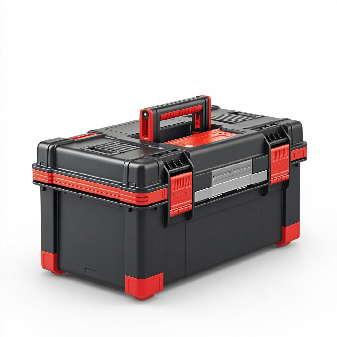 Caisse à outils 55 x 30 x 28 cm en plastique noir et rouge avec poignée de transport
