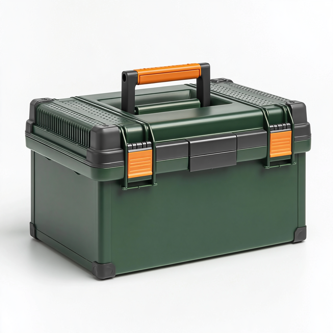 Boîte à outils 48 x 28 x 26 cm en plastique vert foncé avec poignée de transport
