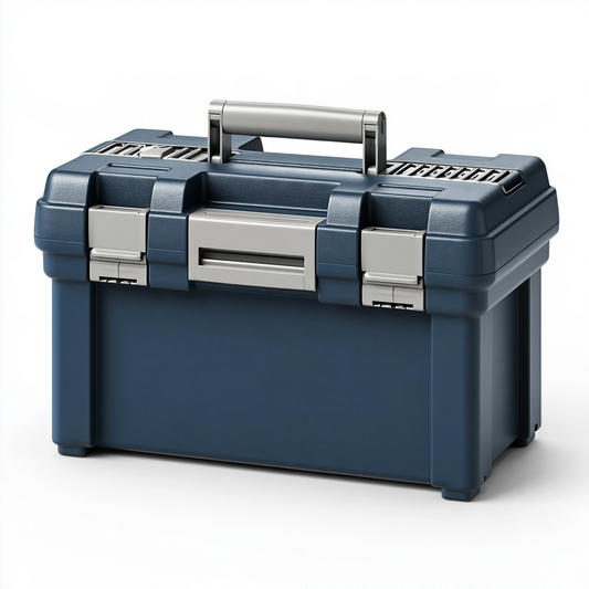 Caisse à outils 48 x 26 x 28 cm en plastique bleu avec poignée et fermoirs