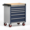 Servante d'atelier 77 x 46 x 98 cm en acier bleu gris avec plateau en bois 7 tiroirs mobile