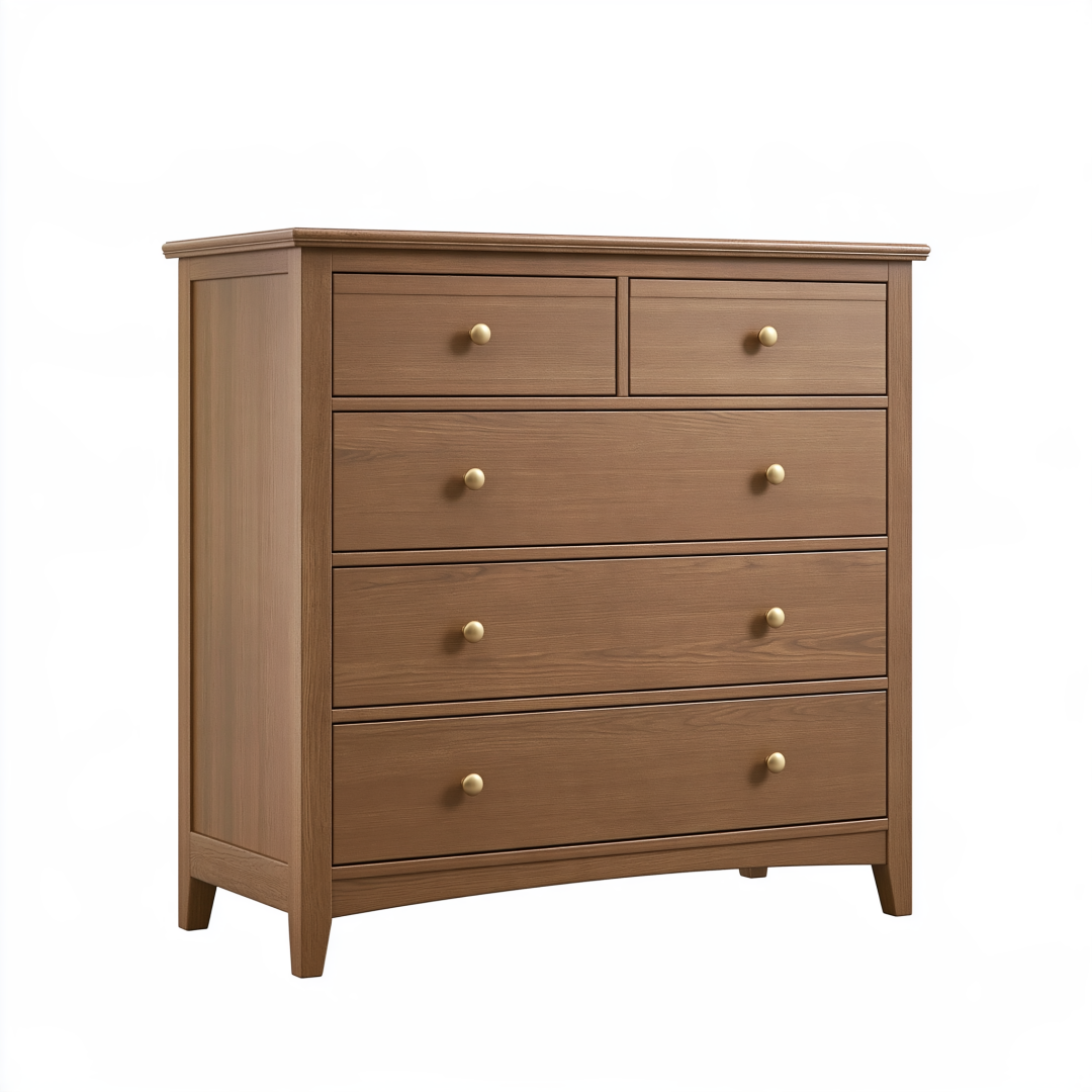 Commode 100 x 45 x 110 cm en bois brun à 5 tiroirs style classique