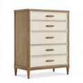 Commode 80 x 42 x 110 cm en bois beige et crème à 5 tiroirs style contemporain