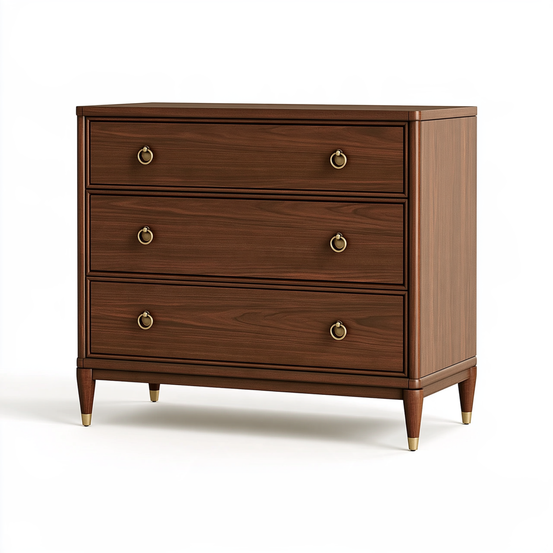 Commode 100 x 45 x 90 cm en bois brun à 3 tiroirs style classique