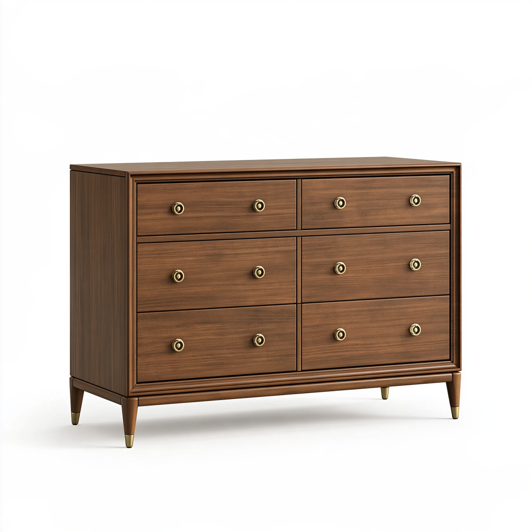 Commode 120 x 45 x 90 cm en bois marron à 6 tiroirs style classique
