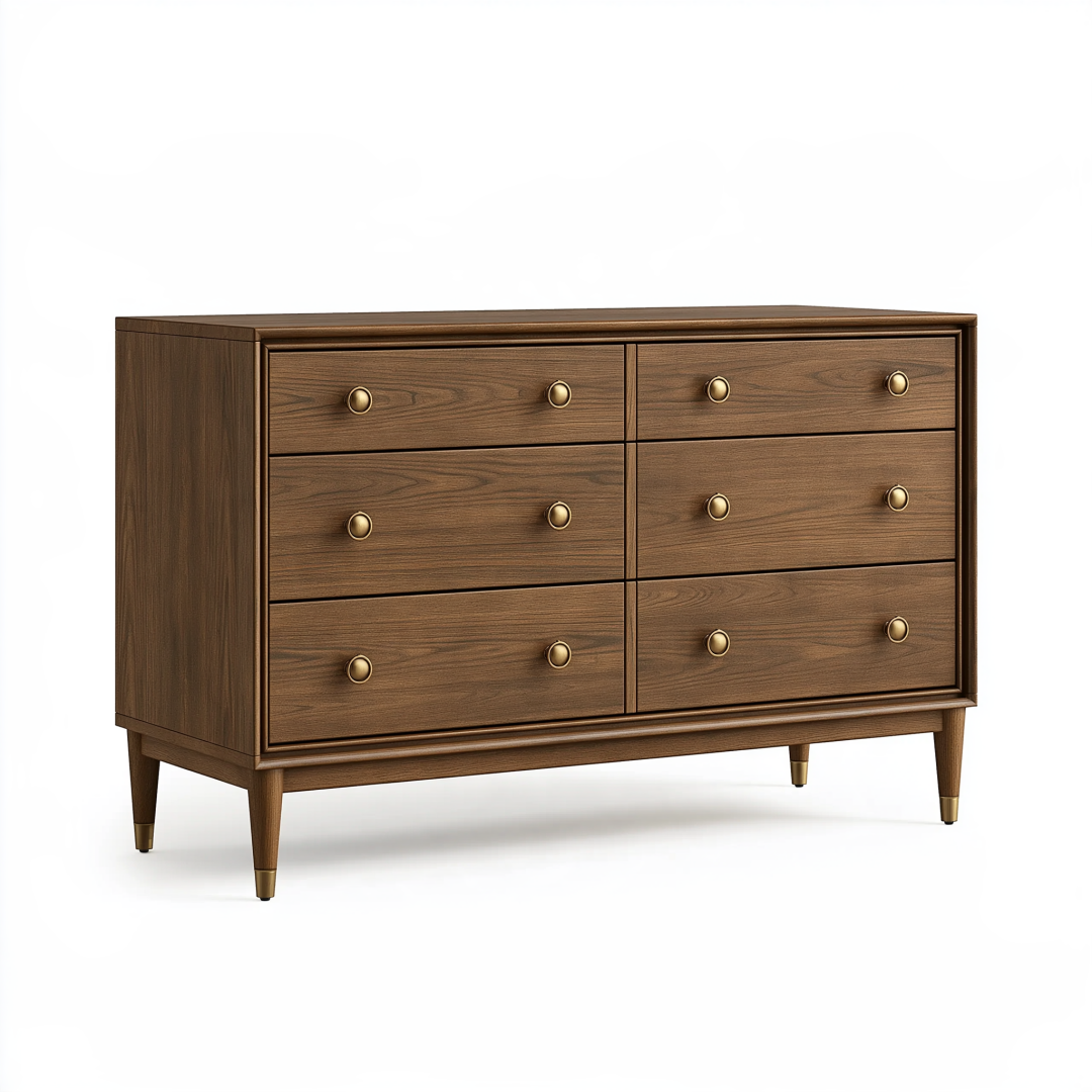 Commode 150 x 45 x 90 cm en bois marron à 6 tiroirs style vintage