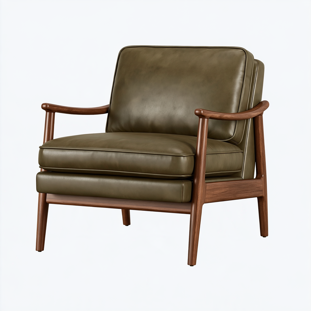 Fauteuil 76 x 83 x 88 cm en similicuir vert olive avec structure en bois style rétro