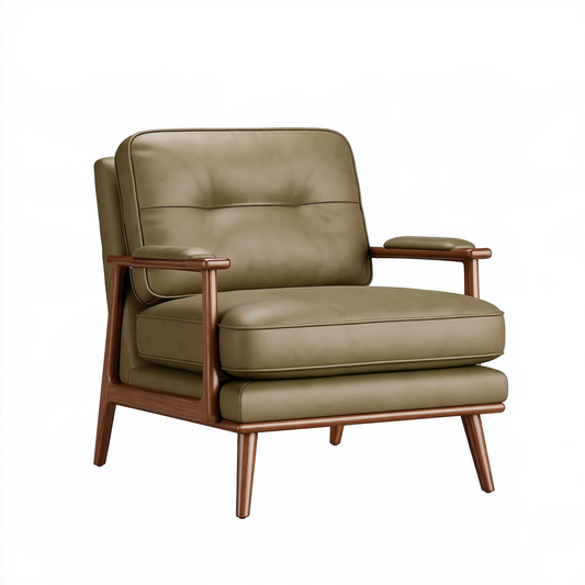 Fauteuil 78 x 82 x 86 cm en similicuir kaki et bois - style moderne pour salon