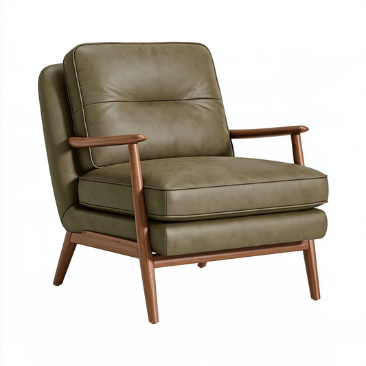 Fauteuil 78 x 85 x 92 cm en revêtement aspect cuir vert avec accoudoirs en bois style rétro