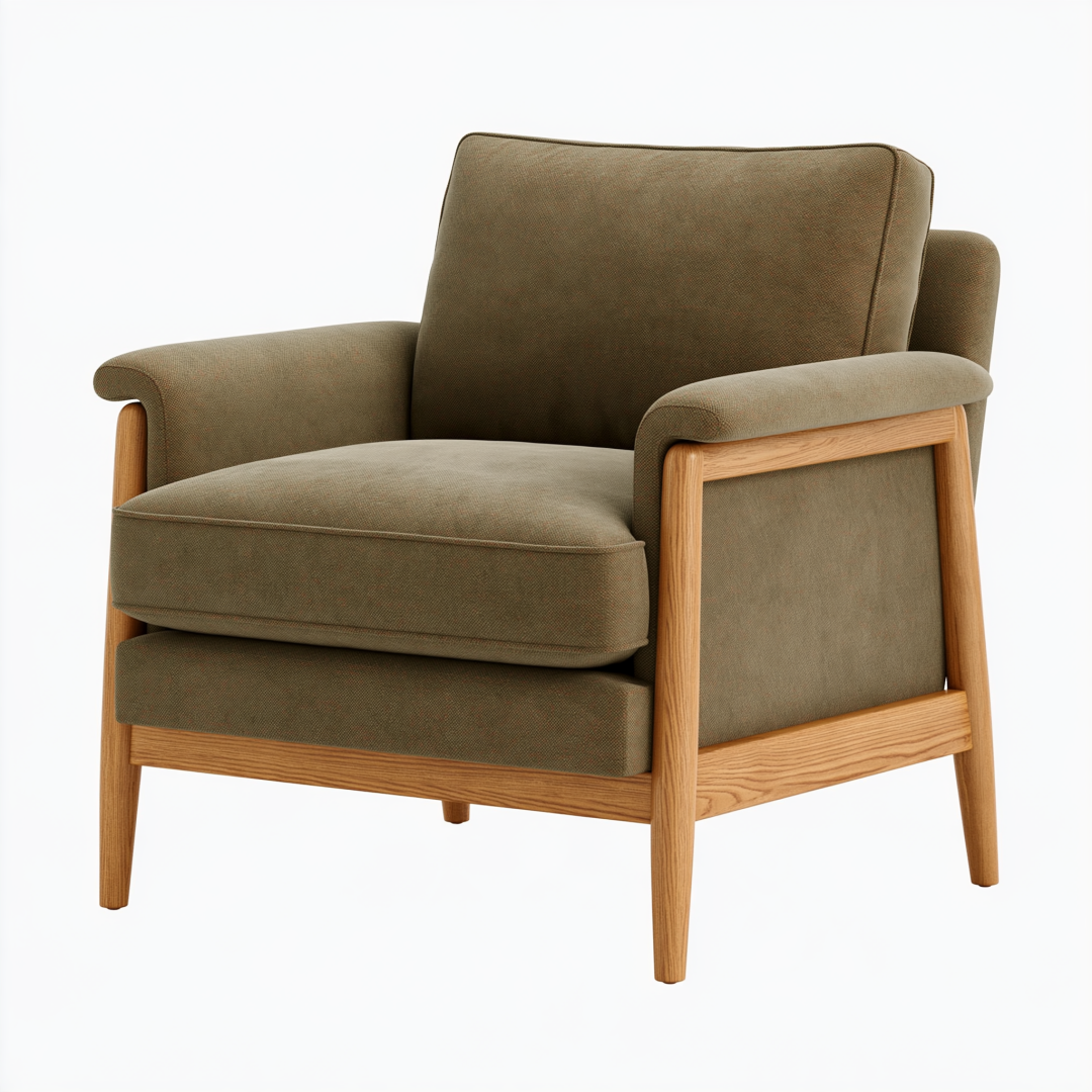 Fauteuil 85 x 90 x 85 cm en tissu kaki et bois - style scandinave