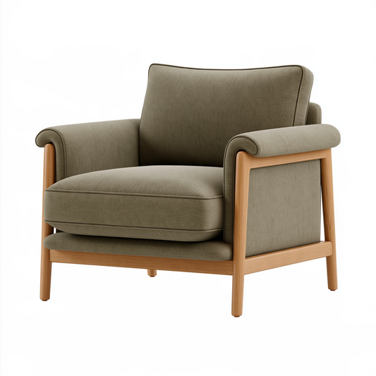 Fauteuil 85 x 80 x 85 cm en tissu vert kaki et bois style contemporain