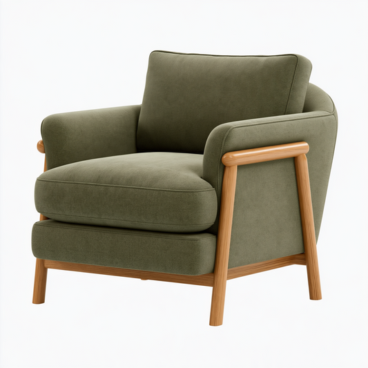 Fauteuil 85 x 85 x 88 cm en tissu vert avec structure en bois style contemporain