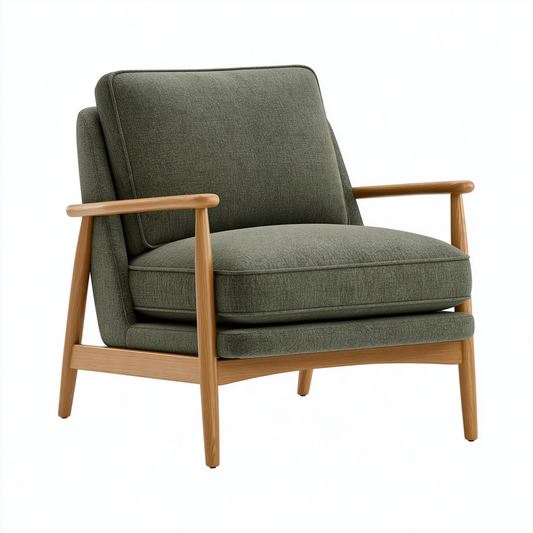 Fauteuil 76 x 82 x 88 cm en tissu vert olive et bois naturel style scandinave