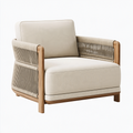 Fauteuil 80 x 84 x 85 cm en bois corde et tissu beige style naturel