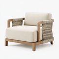 Fauteuil 80 x 85 x 78 cm en bois corde tressée et tissu beige pour salon style contemporain
