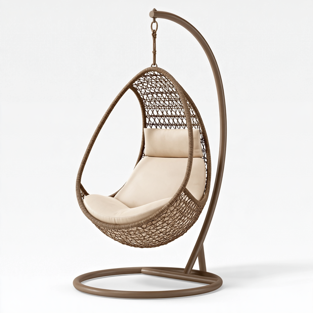 Fauteuil suspendu 110 x 110 x 195 cm en fibres tressées marron avec support style bohème