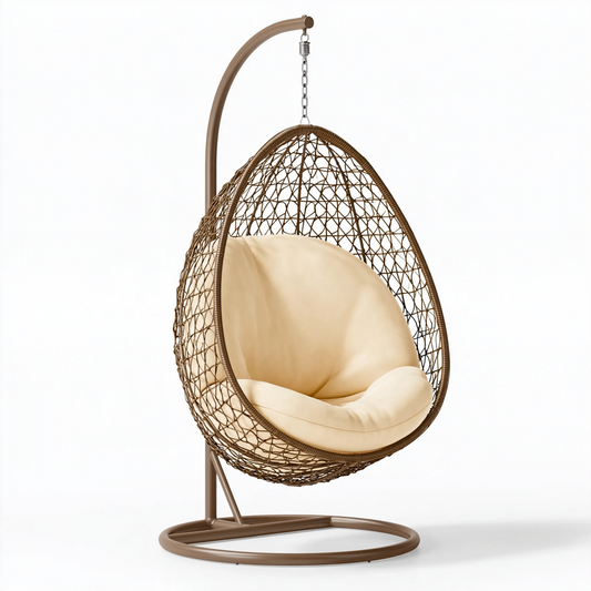 Fauteuil suspendu 100 x 100 x 195 cm en métal et fibre tressée marron style cocon