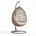 Fauteuil suspendu 110 x 110 x 195 cm en résine tressée beige avec support métallique pour intérieur et extérieur couvert