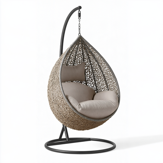 Fauteuil suspendu 105 x 105 x 195 cm en fibres tressées beige avec support en acier style bohème
