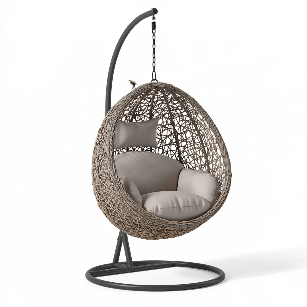 Fauteuil suspendu sur pied 105 x 105 x 195 cm en métal et fibres tressées beige style bohème pour jardin
