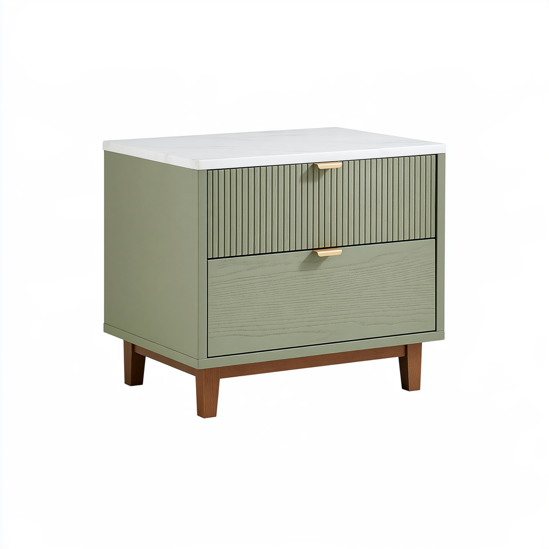 Table de chevet 60 x 40 x 60 cm vert sauge en bois à 2 tiroirs style moderne